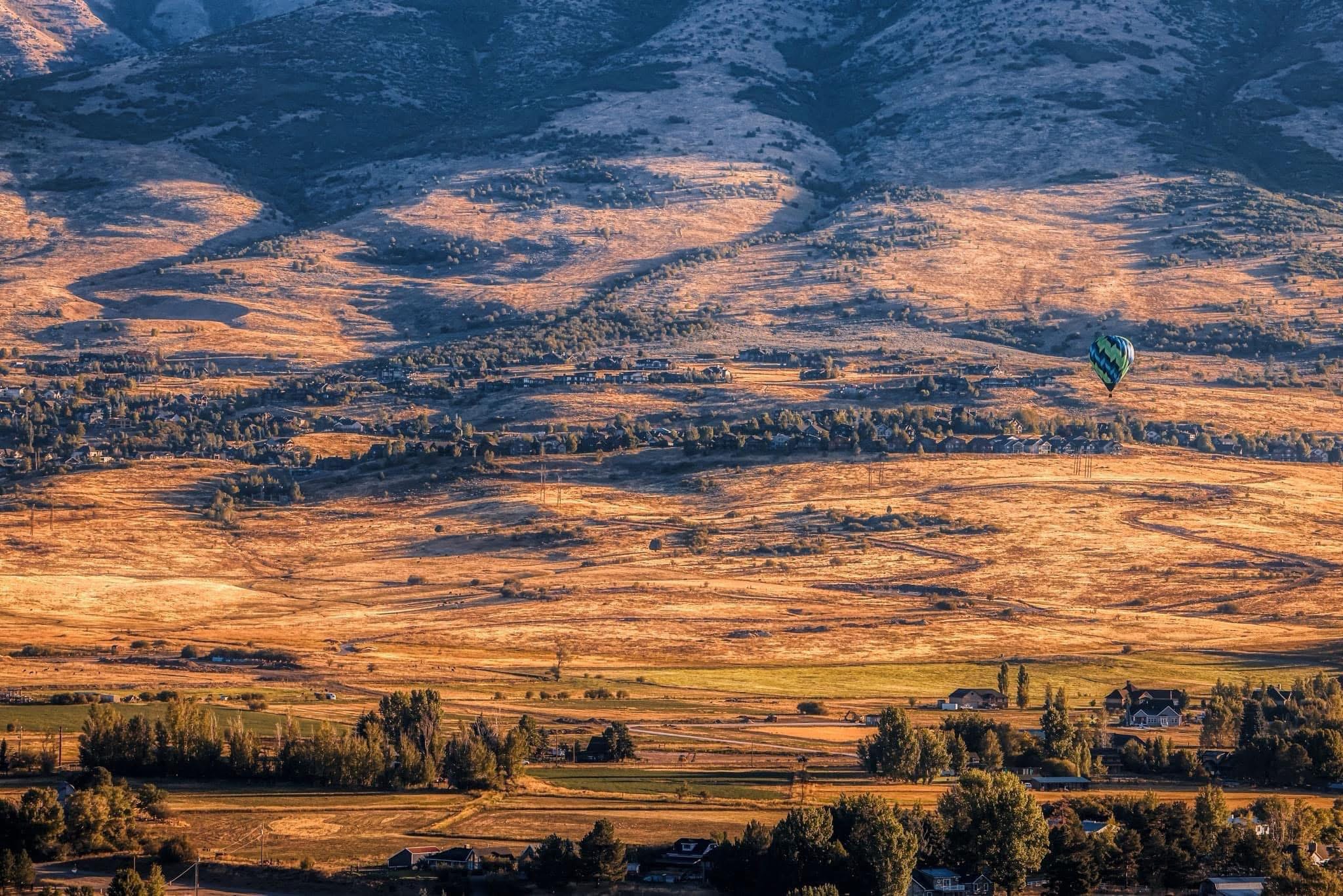 Aerial view of Utah valley at golden hour